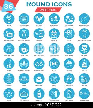 Vektor Hochzeit Kreis weiß blau Symbole gesetzt. Ultramodernes Icon-Design für das Web Stock Vektor