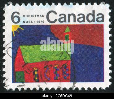 KANADA - UM 1970: Briefmarke gedruckt von Kanada, zeigt Kirche, um 1970 Stockfoto