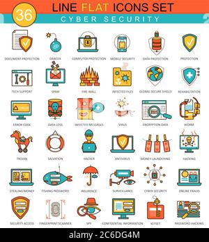 Vector Cyber Security flacher Symbolsatz. Modernes elegantes Design für Web Stock Vektor