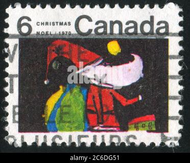 KANADA - UM 1970: Briefmarke gedruckt von Kanada, zeigt den Weihnachtsmann, um 1970 Stockfoto