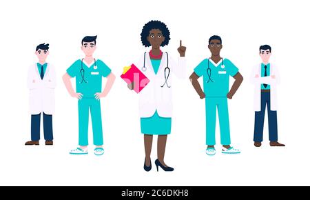 Erfolgreiche Ärzte Team von medizinischen Mitarbeiter Vektor-Illustration isoliert auf weißem Hintergrund. Stock Vektor