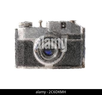 Alte Kamera im impressionistischen Stil auf weißem Hintergrund isoliert gemalt Stockfoto