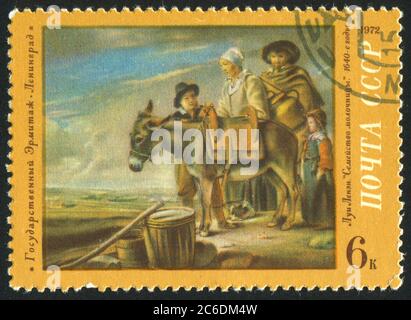 RUSSLAND - UM 1972: Briefmarke gedruckt von Russland, zeigt Milkmaid’s Family, Louis Le Nain, um 1972 Stockfoto