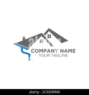 Rinne und Hausdach Logo Vorlage. Vektordesign für Dachabguss. Logo der Rinnenkerdienste.EPS 10 Stock Vektor
