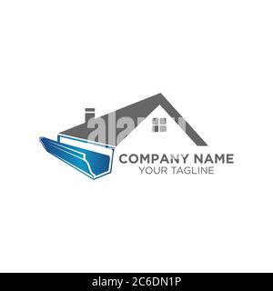 Rinne und Hausdach Logo Vorlage. Vektordesign für Dachabguss. Logo der Rinnenkerdienste.EPS 10 Stock Vektor