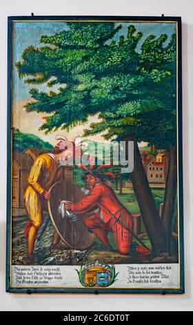 Willisau, LU / Schweiz - 3. Juli 2020: Historische Gemälde aus dem 17. Jahrhundert in der Heiligblut-Kapelle in Willisau in der Schweiz Stockfoto