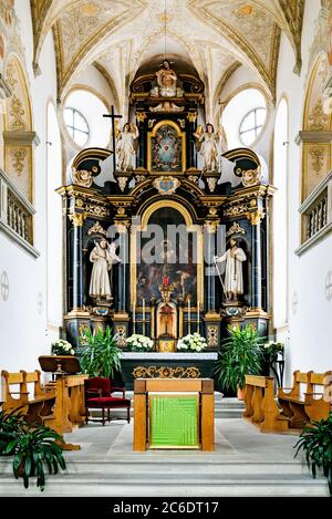 Willisau, LU / Schweiz - 3. Juli 2020: Historische Gemälde aus dem 17. Jahrhundert in der Heiligblut-Kapelle in Willisau in der Schweiz Stockfoto