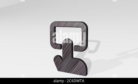 TOUCHPAD FINGER werfen Schatten mit zwei Lichtern. 3D-Illustration von metallischen Skulptur auf einem weißen Hintergrund mit milder Textur. Tablet und Computer Stockfoto