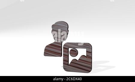 EINZELMANN AKTIONEN BILD gemacht durch 3D-Illustration einer glänzenden Metallskulptur wirft Schatten auf hellen Hintergrund. Icon und isoliert Stockfoto