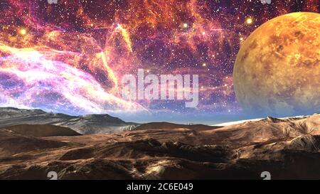 Oberflächenplanet im Weltraum, 3d-Darstellung Stockfoto