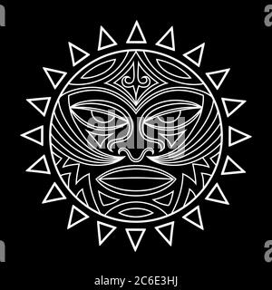 Ethnische Symbolmaske des Maori-Volkes - Tiki. Donnernartig Tiki ist Symbol Gottes. Sakrales Stammeszeichen im polenesischen Stil für die Anwendung von Tatto Stock Vektor