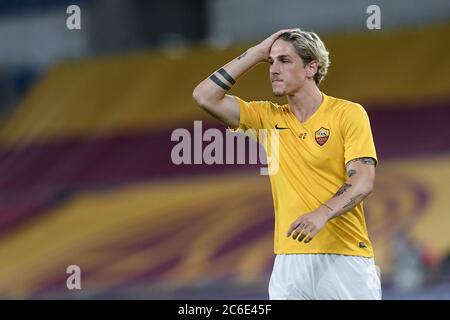 Rom, Italien. Juli 2020. Nicolo' Zaniolo von AS Roma während der Serie EIN Spiel zwischen Roma und Parma Calcio 1913 im Stadio Olimpico, Rom, Italien am 8. Juli 2020. Foto von Giuseppe Maffia. Kredit: UK Sports Pics Ltd/Alamy Live Nachrichten Stockfoto