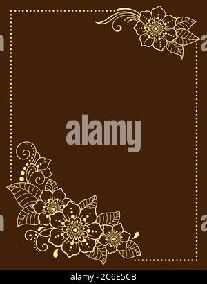 Stilisiert mit Henna Tattoos dekoratives Muster zum Dekorieren von Covern für Buch, Notizbuch, Schatulle, Zeitschrift, Postkarte und Ordner. Rosenblüte in Mehndi Stock Vektor