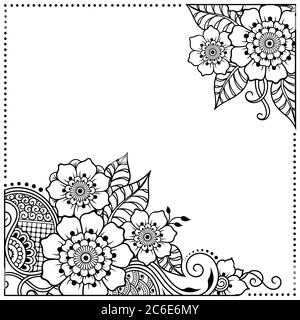 Stilisiert mit Henna Tattoos dekoratives Muster zum Dekorieren von Covern für Buch, Notizbuch, Schatulle, Zeitschrift, Postkarte und Ordner. Blume im Mehndi-Stil Stock Vektor
