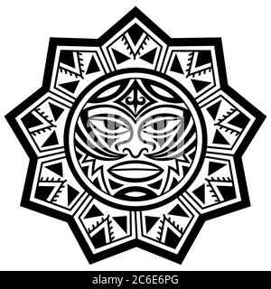 Kreisförmiges Muster in Form von Mandala mit Thunder-like Tiki ist Symbol-Maske Gottes. Traditionelle Ornamente der Maori - Moko Stil. Vintage-Dekoration Stock Vektor