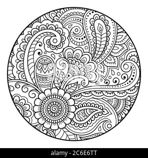 Umriss rund floral Muster zum Ausmalen Buch Seite. Antistress für Erwachsene und Kinder. Doodle Ornament in schwarz und weiß. Hand zeichnen Vektor illustraa Stock Vektor