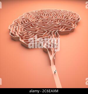 Gehirn geformtes Labyrinth. Konzeptuelles Bild von Wissenschaft und Medizin. 3D-Illustration. Stockfoto