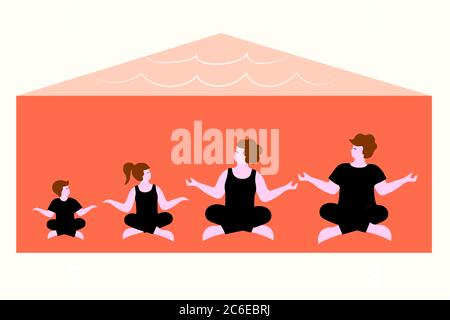 Familie meditiert zu Hause während der Coronavirus-Pandemie. Bleiben Sie zu Hause (Covid-19 oder Coronavirus). Stock Vektor