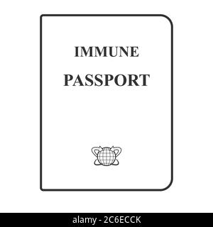 Immunität Pass. Beispieldesign. Lineares monochromes Symbol. Dokument einer Person, die gegen Coronavirus Covid 19 immun ist. Vektorgrafik. Stock Vektor