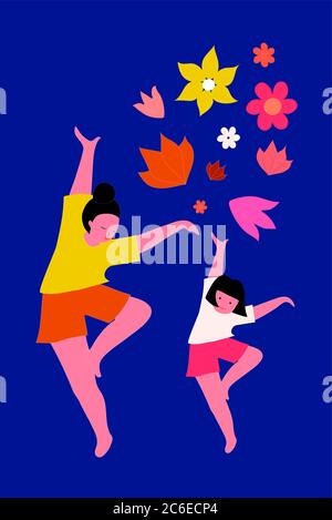Blumenmuster Muttertag Illustration mit Mutter und Tochter. Illustrationen für ein niedliches Cover, Poster, Banner oder Karte für die Weihnachtsmüttern. Stock Vektor