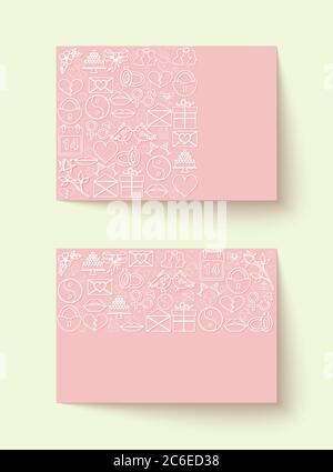 Set von rosa Valentinstag-Karte, Verkauf und andere Flyer-Vorlagen mit Symbolen von Herzen, Vögel, Geschenkbox, Kalender und andere Symbole. Design Poster, Karte Stock Vektor