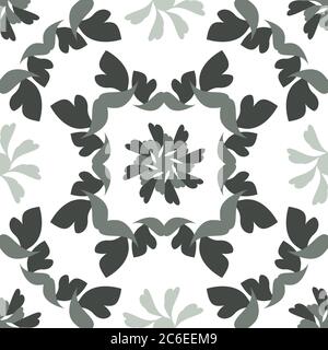 Nahtloses Muster mit Herzen und Vögeln. Farben weiß und grün. Vektor. Stock Vektor