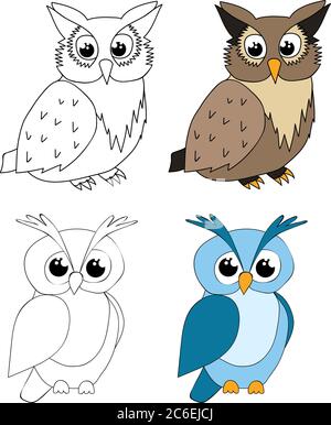 vektor, isoliert, niedliche Eule Charakter, Karikatur, Malbuch Stock Vektor