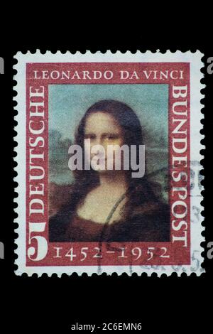 Briefmarke der BRD Nr. 148. Datiert 15.04.1952. Leonardo da Vincis Geburtstag. Mona Lisa Stockfoto