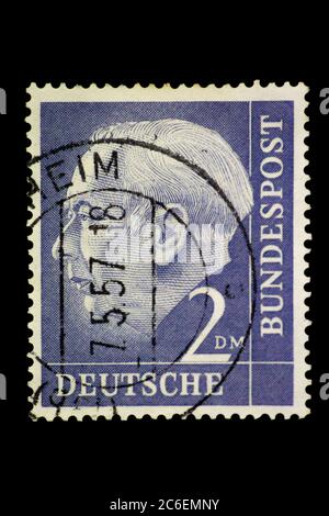 Briefmarke der BRD Nr. 195. 16.06.1954. Bundespräsident Theodor Heuss. Stockfoto
