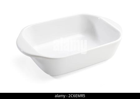 Weiße Keramik-Backform auf weißem Hintergrund Stockfoto