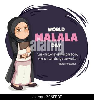 Welt Malala Tag, 12. Juli, Malala Yousafzai Zitat, Frauen Bildung, Poster, Illustration Vektor Stock Vektor