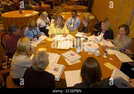 Grapevine, Texas, USA, Mai 2005: Mitarbeiter des Unternehmens arbeiten in einer kleinen Gruppe während einer Geschäftskonferenz in einem Tagungsraum des Hotels. ©Bob Daemmrich Stockfoto