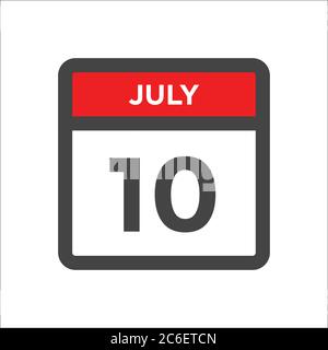 Kalendersymbol für Juli 10 mit dem Tag des Monats Stock Vektor