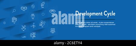 Entwicklungsvorgänge und Lebenszyklus - DevOps Symbol mit Prozess, Build usw. Stock Vektor