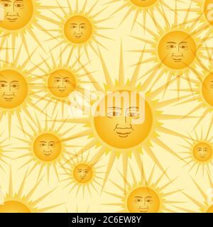 Nahtloses Hintergrundmuster mit Vintage-Sonne, Vektorgrafik Stock Vektor