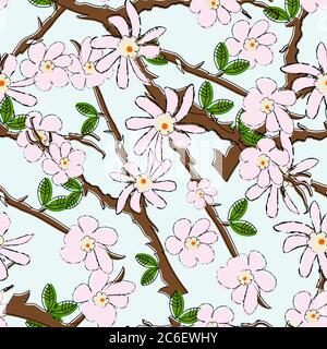 Nahtlose Kirschblüte Hintergrund, Vektor-Illustration. Symbol für die Springzeit Stock Vektor