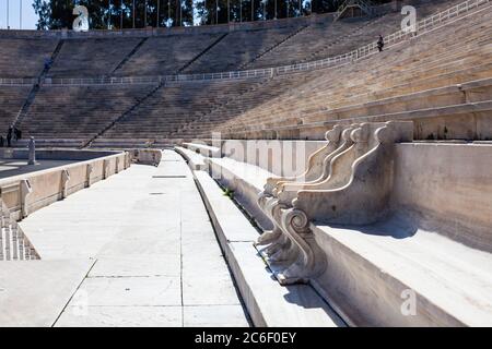 Athen, Griechenland - 17. April 2018: Das Panathenaic Stadion oder Kallimarmarmaro. Stockfoto