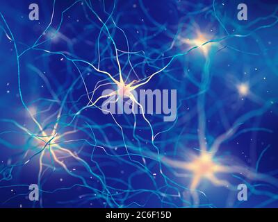 Nervenzellen des menschlichen Gehirns, die Neuronen sind ein Teil des zentralen Nervensystems Stockfoto