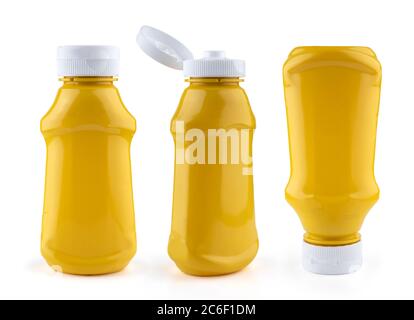 Leere Senf Ketchup Paket Mockup isoliert auf weiß Stockfoto