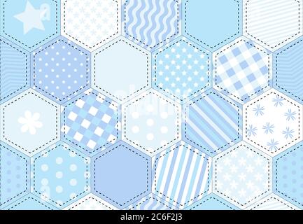 Eine Vektordarstellung eines Patchwork-Quilt-Hintergrunds in Blautönen Stock Vektor
