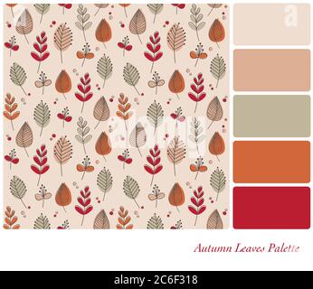 Herbstblätter und Blumen im Retro-Stil und Farbschema. Nahtloses Design in einer Farbpalette mit kostenlosen Farbfeldern. EPS10 Vektor für Stock Vektor