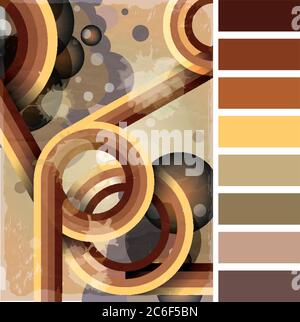 Retro Poster Vorlage mit Blasen, Kreisen, Linien und Farbspritzern. 60er Jahre, 70er Jahre Stil Grunge Hintergrund. In einer Farbpalette mit gratis Colo Stock Vektor