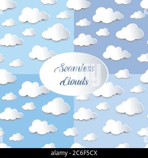 Set aus vier nahtlose Hintergründe aus flauschigen Wolken, Papier Ausschnitt mit Schatten-Effekt. EPS10-Vektorformat. Stock Vektor