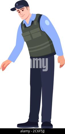 COP semi Flat RGB-Farbvektordarstellung. Vollstreckungsarbeiter. Sicherheitsmann. Öffentlicher Sicherheitsdienst. Polizist in kugelsicherer Weste. Polizist isol Stock Vektor