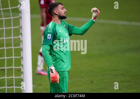 Mailand (Italien) - 07. Juli 2020. Italienische Serie A. Gianluigi Donnarumma von AC Mailand in Aktion während der Serie EIN Spiel zwischen AC Mailand und Juventus FC. Stockfoto