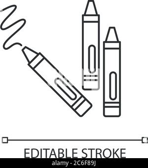 Buntstifte Pixel perfekte lineare Symbol. Wachsstifte zum Zeichnen. Farberkennung. Dünne Linie anpassbare Illustration. Kontursymbol. Vektor isoliert ou Stock Vektor