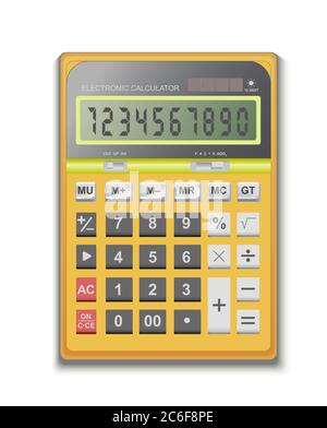 Rechner 3d realistisch Orange, für die Berechnung Darlehen, Kredit, Finanzen, Geld, Geschäft. Isoliert auf weißem Hintergrund. Stockfoto