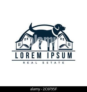PET-Haus oder Immobilien Symbol Symbol Design mit Silhouette Hund. Vektorgrafik EPS.8 EPS.10 Stock Vektor
