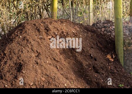 Haufen voll kompostiert Blätter in Drahtkäfig. England, Großbritannien. Stockfoto