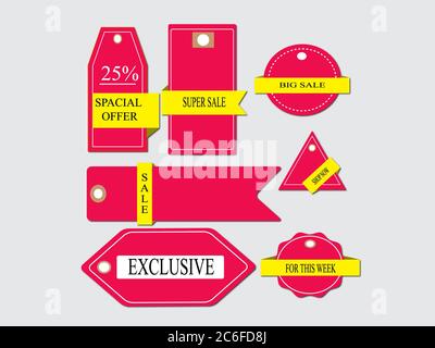 Symbole für Preisnachlässe. Preisschilder für Sonderangebote. Werbeetikett. Sprechblasen oder Chat-Symbole. Farbige Elemente. Vektor-Tag-Design seles sti Stockfoto